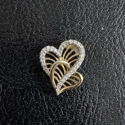 10k Yellow Gold Diamond Double Heart Pendant 1/10 ct tw Round-Cut (pendant only) - Image 1 of 4