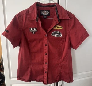Harley-Davidson Motorcycles Women’s Large Patched Garage Shirt-EUC - Picture 1 of 10