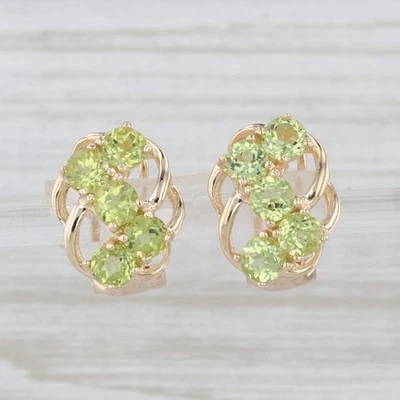3ctw Peridot Journey Earrings 14k Yellow Gold Omega Back Pierced Drops - Image 1 of 4