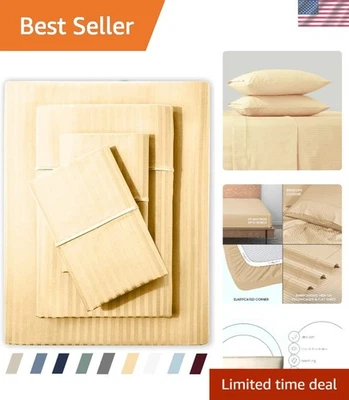 Juego de sábanas de lujo de 5 piezas - 500 TC satén dividido tamaño king en sémola a rayas Foto 1 de 4