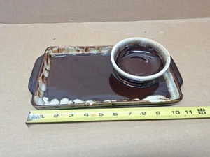 Pfaltzgraff Snack Set Tray 396 & Bowl Brown Drip Glaze Rectangular Pottery VTG - Picture 1 of 7