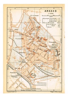 Mapa Arezzo 1930 Original Vintage Italia Toscana Foto 1 de 4