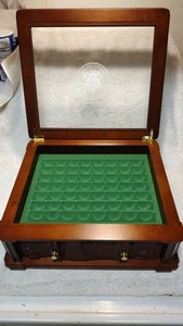 Nice Wood U.S State Quarter Collecting Case Danbury Mint 15" x 13" x 5" No Key!  - Picture 1 of 15