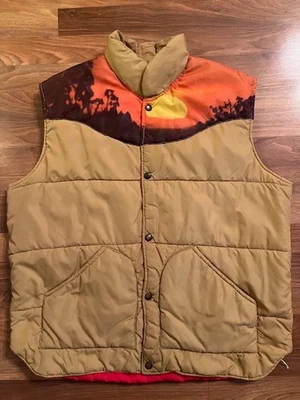 RARE Vintage Sears Mens Sz XL Sunrise Puffer Vest Western Down 70's 80s - Image 1 of 3