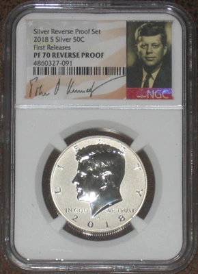 2018 S Reverse Proof Silver JFK Kennedy Half Dollar NGC PF70 PR First Releases - Image 1 of 2