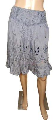Falda Sundance Seda Mezcla Algodón Pequeña Lavanda Ojales Encaje Superposición Volantes T53 Foto 1 de 4