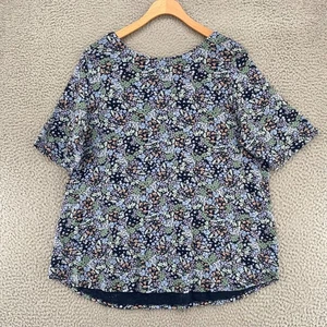 Camiseta Jill Top Mujer Grande Azul Multi Floral Pima Slub Mangas Codo Elastizada - Imagen 1 de 11