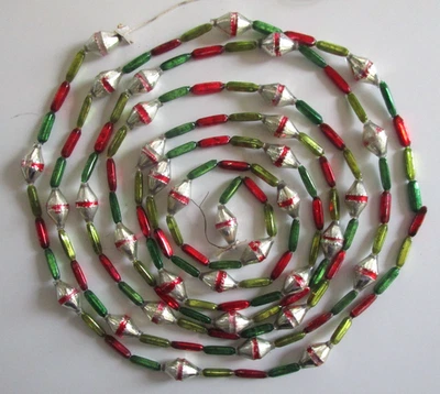 9 ft. Vintage Mercury Glass Bead Christmas Garland, Silver Green Chartreuse Red - Image 1 of 3