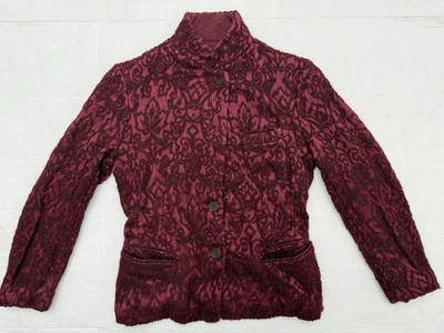 Donna Karan Women’s Textured Ornate Damask Pattern  Blazer Burgundy Size 4 - Image 1 of 4