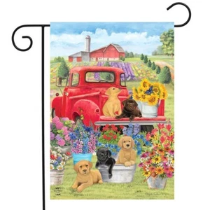 Flag Garden Briarwood Lane Beach 12.5X18 NIP Spring Day Puppies Red Truck - Picture 1 of 1