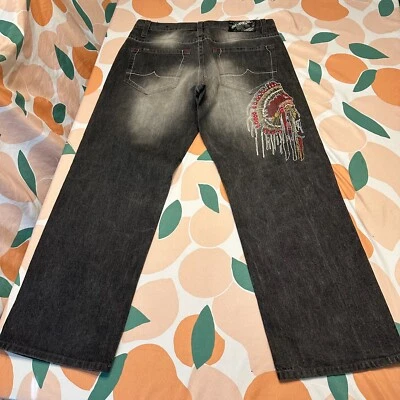 Pantalones de mezclilla para hombre Avirex lavados oscuros holgados de pierna ancha 36x34 (38,5x32,5) negros Native Chief Foto 1 de 4