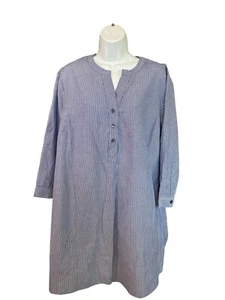 Vestido túnica para mujer Ellos M azul blanco a rayas manga larga Lagenlook Preppy - Imagen 1 de 8