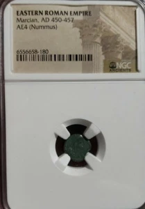 Marcian  392- 457 AD ,AE4  , MONOGRAM IN WREATH . Roman Empire. NGC Certified  - Picture 1 of 2