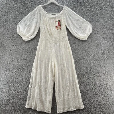 Mono Farm Rio X Anthropologie XS Crema Encaje Hombro Descubierto Pierna Ancha Corto Boho Foto 1 de 4