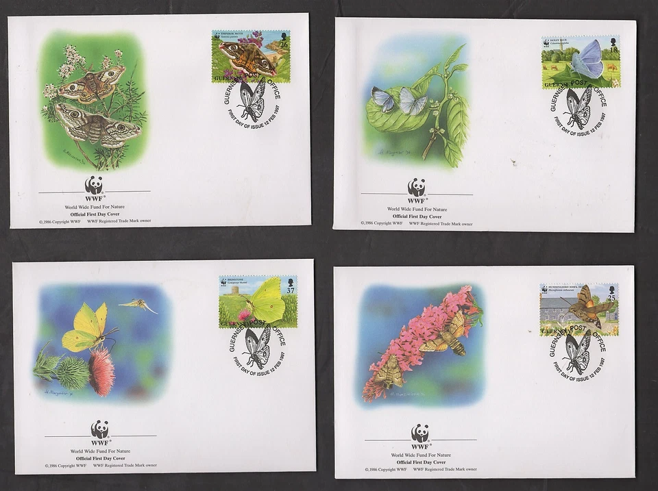 WWF BUTTERFLIES & MOTHS OF GUERNSEY, 4 FDC, (WORLD WIDE FUND FOR NATURE) - Image 1 of 1