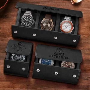 Personalised Black Leatherette Watch Case Box - Bild 1 von 15