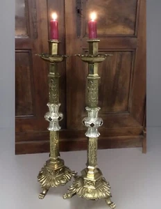 ๐ Coppia antichi candelieri chiesa ottone Alti 90 cm Peso 24 kg Candelabri ๐ฎ๐ช - Foto 1 di 10