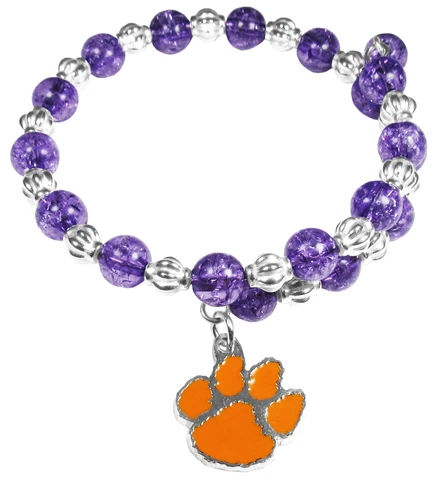 Clemson Tigers Bead Memory Wire Bracelet w/ Charm NCAA Licensed Jewelry Cover