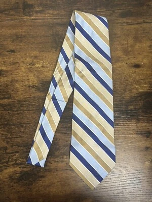 Corbata para hombre Brooks Brothers rayas azules, doradas, beige y blancas 100 % seda 57" Foto 1 de 3