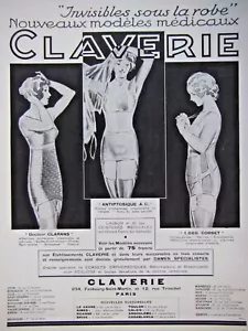  1934 CLAVERIE MEDICAL MODELS CLARANS CORSET PRESS ADVERTISEMENT - ADVERTISING - Picture 1 of 1