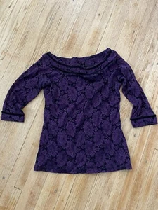 Women’s Small Petite Purple Lace And Floral Blouse Brand Donna - Picture 1 of 5