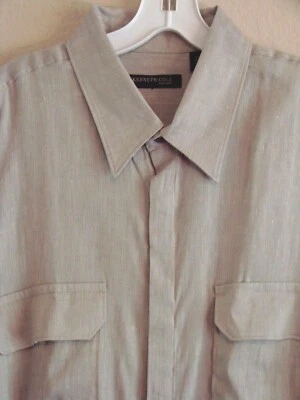 Kenneth Cole New York Mens L/S Taupe Linen Casual Resort Shirt NWT - Size Large - Image 1 of 4