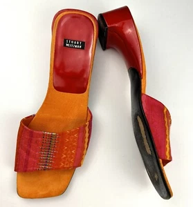 Vintage Stuart Weitzman Sandals 9.5 B Colorful Slide Block Heel - Picture 1 of 12