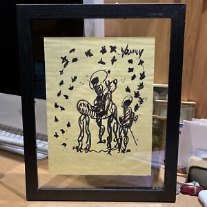 Purvis Young Halo Warrior On Horse With Stars Black Marker Signed Floating Frame