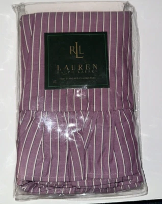 RALPH LAUREN Purple Brittany Stripe Standard Size Ruffled Pillowcases 2 NIP $95 - Image 1 of 4