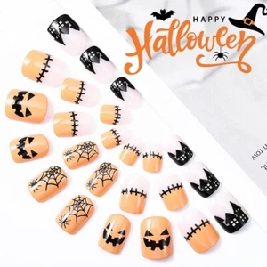 Do it Yourself Nails Shiny Pink Halloween Spooky House Design glue on Short - Picture 1 of 3