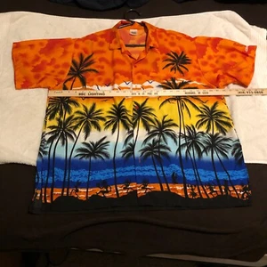 Happy Bay Shirt Hawaiian Shirt Sunset Men Extra Large Palm Trees Beach Vacation - Picture 1 of 11