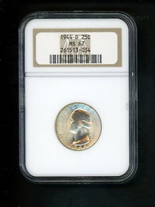 1944-D US Washington Quarter 25c .25 NGC MS67 Gem UNC Orig. Surfaces Spot Free - Picture 1 of 4