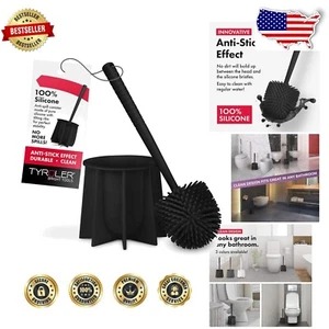 Reusable Black Toilet Brush with Silicone Bristles - Compact Bathroom Essential - Picture 1 of 9
