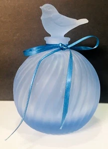 Perfume Bottle Blue Satin Swirled Glass and Matching Bird Stopper - Picture 1 of 7