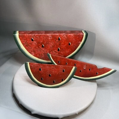 Деревянный арбуз ручной работы декор реалистичный декор фермерского дома кусок откушенный - Изображение 1 из 4