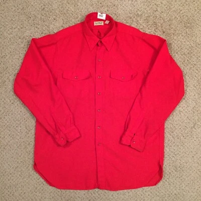 LL Bean Shirt Mens XL Red Long Sleeve Button Up Pockets Polyester Made In USA - Image 1 of 4