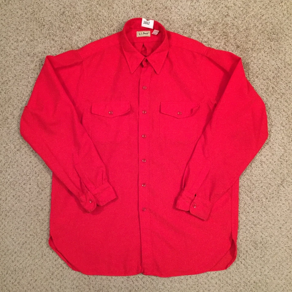 LL Bean Shirt Mens XL Red Long Sleeve Button Up Pockets Polyester Made In USA - Image 1 of 4