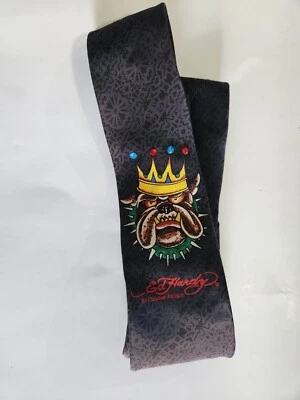 Corbata Y2K Vintage RARA Ed Hardy 100% Seda Diseño Perro y Corona Con Estrás Foto 1 de 2
