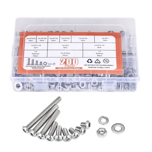200 Pcs Hex Head Bolts and Nuts and Flat Washers Assortment Kit Stainless Steel - Picture 1 of 6