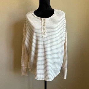 Billabong shirt women medium long sleeve half button down yellow & white - Picture 1 of 8