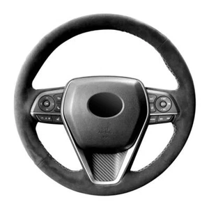Alcantara Car Steering Wheel Cover Customized Hand-Stitched Black for TOYOTA - Picture 1 of 10