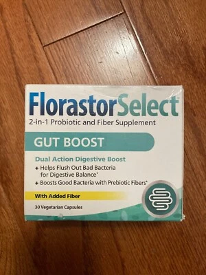 Suplemento de probióticos y fibra Florastor Select Gut Boost 2 en 1, 30 cápsulas vegetales Foto 1 de 2
