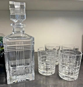 RARE RALPH LAUREN Glen Stewart Plaid Bourbon Decanter Crystal Barware Glass Set - Picture 1 of 23