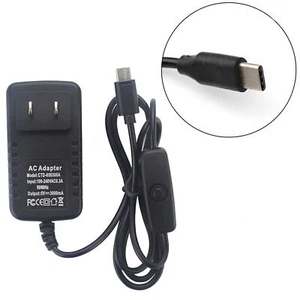 5V 3A USB-C Charger Adapter Cable ON/Off Switch For Raspberry Pi 4 Model B 4B - Afbeelding 1 van 10