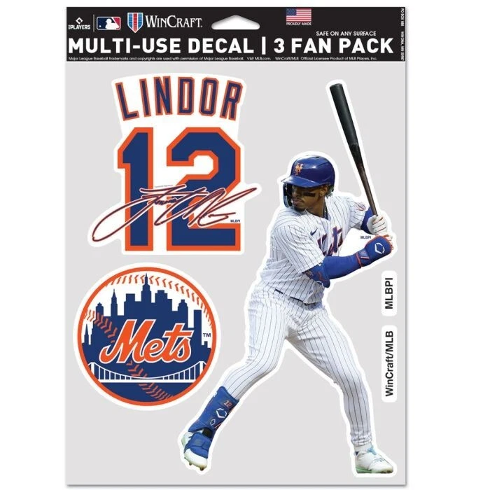 FRANCISCO LINDOR NEW YORK METS 3 PIECE MULTI-USE DECAL FAN PACK MLB LICENSED - Image 1 of 1