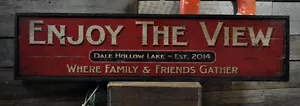 Custom Lake House Enjoy View Sign -Rustic Hand Made Vintage Wood Sign - Picture 1 of 1