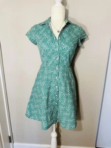 Boden Women’s White Green Leafy Sophia Shirt Button Down Dress Size 4R - Picture 1 of 11