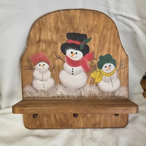 Vintage Holz Klammer Regal handgefertigt bemalt Schneemann Familie Weihnachten Winter bezaubernd USA - Bild 1 von 18