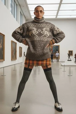 RALPH LAUREN VTG Rare Wool Silk Reindeer Hand Knit Swseater in Tan Size M Preppy - Image 1 of 4