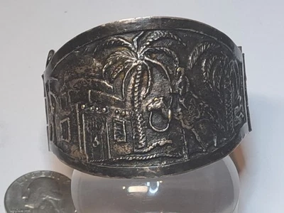 WIDE PEWTER CELTIC CUFF BRACELET -HINGED TARNISHED BEAUTY VINTAGE - Image 1 of 4